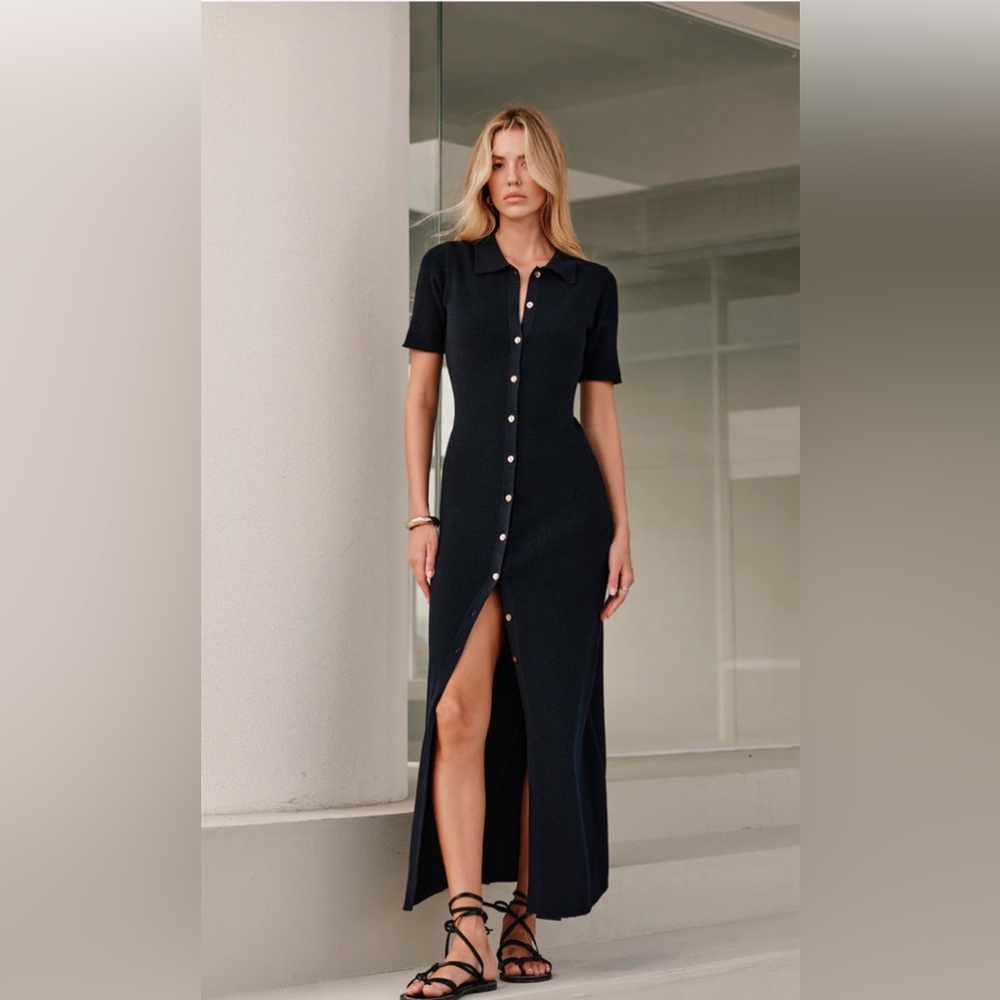 Commense dark Navy Maxi Button-Front Dress - Picture 6 of 8